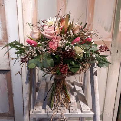 Rustic Pink Bunch Bouquet - A rustic style mixed flower bunch in pink. Not available during the Christmas Period.