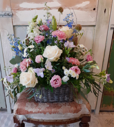 Pretty Pastel Basket - A basket full of pretty, pastel coloured flowers.
