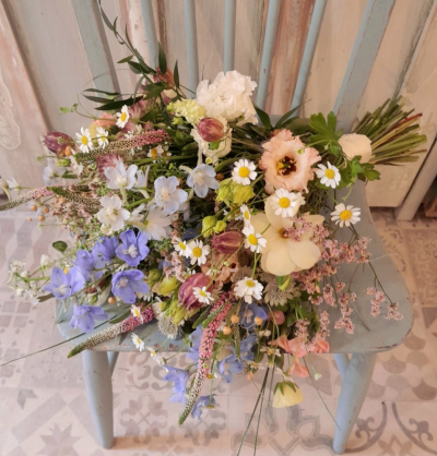 Wildflower Posy - This is one of our Spring and Summer designs, a very pretty hand-tied bouquet in mixed seasonal flowers.